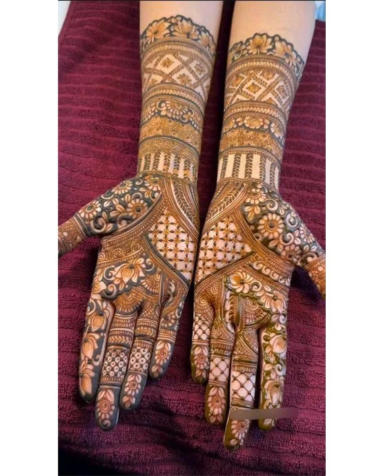 Unique Hook Art Blending Into Modern Full Hand Mehndi Design